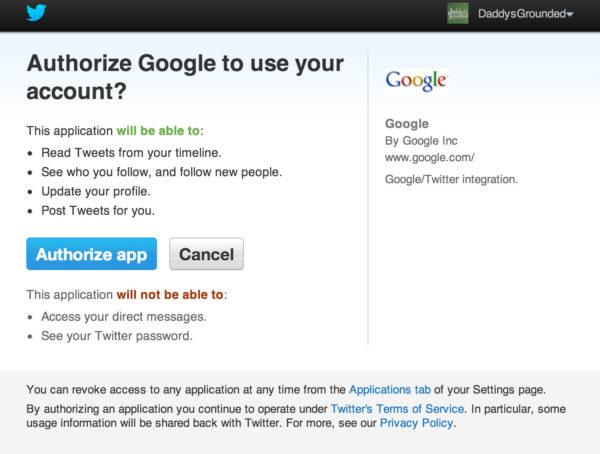 Authorize Google Glass Explorers Program to Access Your Twitter Account.